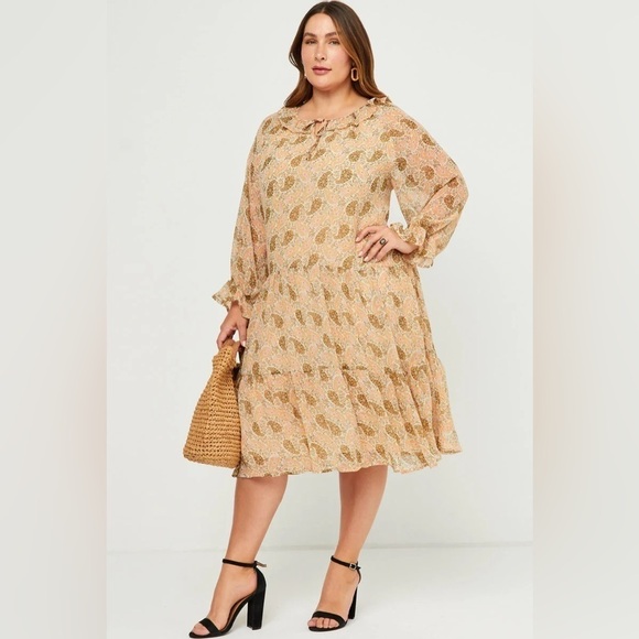 Hayden Ruffle Neck Boho Paisley Sheer Dress - Picture 1 of 11